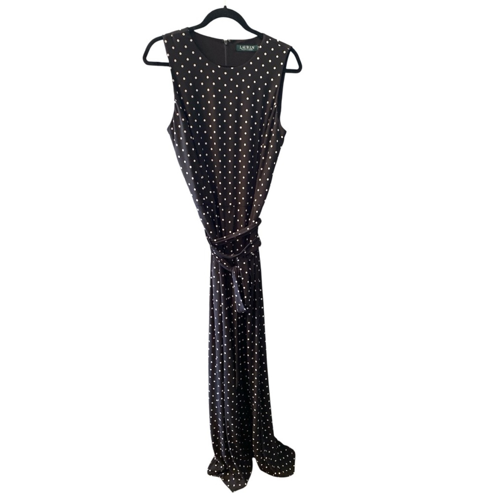 Lauren Ralph Lauren Black & White Polka dot Sleeveless Jumpsuit Size 12